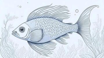 Black and white illustration of fish. Coloring book anti stress for children and adults. Illustration isolated on white background - technology photo