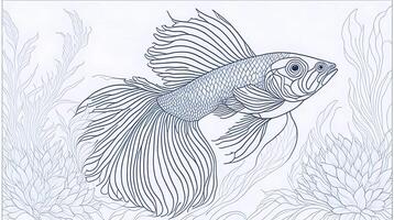 negro y blanco ilustración de pez. colorante libro para niños y adultos ilustración aislado en blanco antecedentes - generativo ai tecnología foto