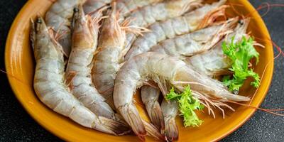 shrimp raw gambas fresh seafood prawn meal food snack on the table copy space food background rustic top view photo