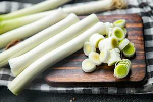 fresh leek cut vegetable meal food snack on the table copy space food background rustic top view photo