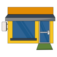 flat design restaurants and shops facade icons.Includes shop,newspaper,coffee shop,ice cream shop, flower shop,vegetable store,Laundry, barber,shoe repair, pharmacy,boutique,toy store. png