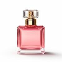 Womens pink perfume bottle isolated on white background, elegant fragrance and luxury floral scent, photo