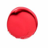 Beauty swatch and cosmetic texture, circle round red lipstick sample isolated on white background, paraffin wax sealing stamp, photo