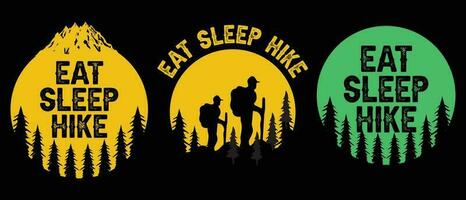 Hiking t-shirt design. Wild, mountain, Hiker, and adventure silhouettes Vector illustration.