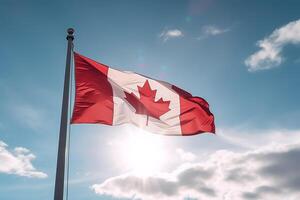 Canadian flag on clear blue sky. photo