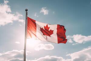 Canadian flag on clear blue sky. photo