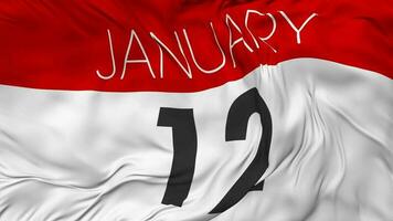 Twelfth, 12th January Date Seamless Looping Background, Looped Cloth Waving Slow Motion, 3D Rendering video