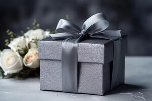 Gift box with flowers, Father's day concept background. photo