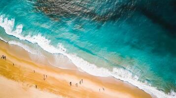 Aerial photo of summer beach and blue ocean, summer vacation, holiday.