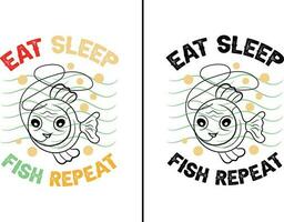 Eat sleep fish repeat typography fishing t-shirt design. fishing clothes typography t-shirt design. vector