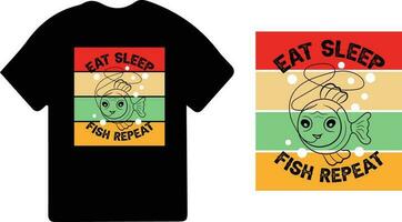 Eat sleep fish repeat typography fishing t-shirt design. fishing clothes typography t-shirt design. vector