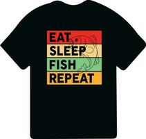 Eat sleep fish repeat typography fishing t-shirt design. fishing clothes typography t-shirt design. vector