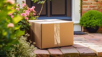 Postal service, home delivery and online shopping, parcel box on a house doorstep in the countryside, photo