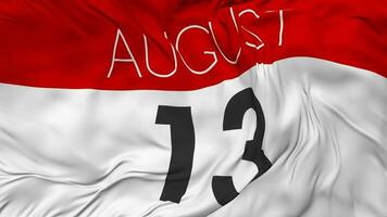 Thirteenth, 13th August Date Seamless Looping Background, Looped Cloth Waving Slow Motion, 3D Rendering video