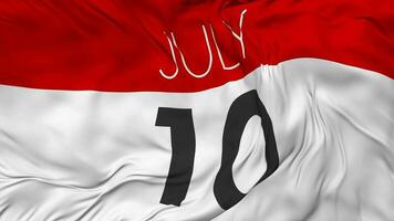 Tenth, 10th July Date Seamless Looping Background, Looped Cloth Waving Slow Motion, 3D Rendering video