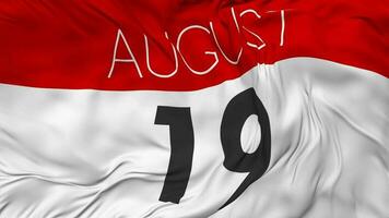 Nineteenth, 19th August Date Seamless Looping Background, Looped Cloth Waving Slow Motion, 3D Rendering video