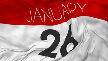 Twenty Sixth, 26th January Date Seamless Looping Background, Looped Cloth Waving Slow Motion, 3D Rendering video