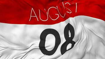 Eighth, 8th August Date Seamless Looping Background, Looped Cloth Waving Slow Motion, 3D Rendering video