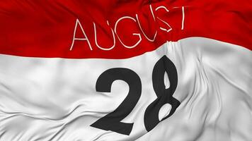 Twenty Eighth, 28th August Date Seamless Looping Background, Looped Cloth Waving Slow Motion, 3D Rendering video