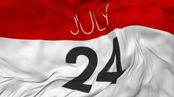 Twenty Fourth, 24th July Date Seamless Looping Background, Looped Cloth Waving Slow Motion, 3D Rendering video