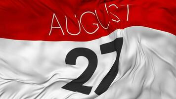 Twenty Seventh, 27th August Date Seamless Looping Background, Looped Cloth Waving Slow Motion, 3D Rendering video