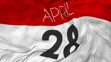 Twenty Eighth, 28th April Date Seamless Looping Background, Looped Cloth Waving Slow Motion, 3D Rendering video