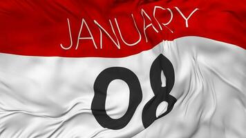 Eighth, 8th January Date Seamless Looping Background, Looped Cloth Waving Slow Motion, 3D Rendering video