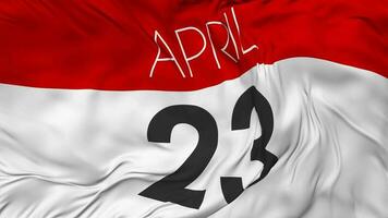 Twenty Third, 23rd April Date Seamless Looping Background, Looped Cloth Waving Slow Motion, 3D Rendering video