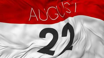 Twenty Second, 22nd August Date Seamless Looping Background, Looped Cloth Waving Slow Motion, 3D Rendering video