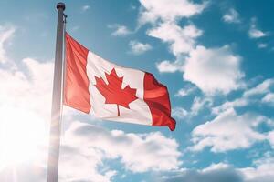 Canadian flag on clear blue sky. photo