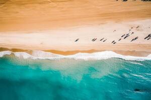 aéreo foto de verano playa y azul océano, verano vacaciones, día festivo. generativo ai