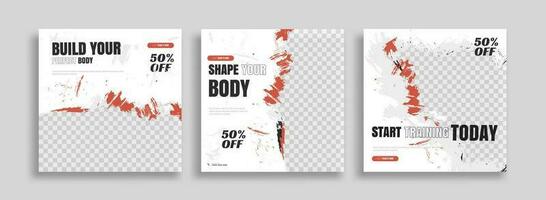 posts on social media vector illustration. Stylish graphics templates posts. dynamic abstractions typography photo. modern art paint and brush stains, fitness subjects gym