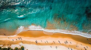 Aerial photo of summer beach and blue ocean, summer vacation, holiday.