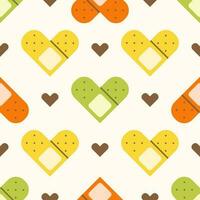 Flat cute seamless pattern of medical plaster with hearts. vector