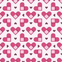 Flat cute seamless pattern of medical plaster with hearts. vector