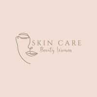 beautiful girl face logo for beauty care cosmetic salon and spa hand drawn one continuous line vector illustration design