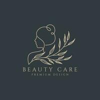 hand drawn logo line art feminine beauty floral botanical salon spa cosmetic care design vector illustration minimalism