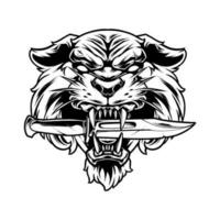 TIGER HEAD WITH ARMY KNIFE vector