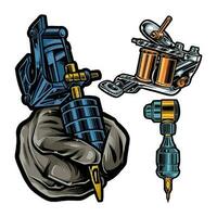 HANDS AND MACHINE FOR MAKING TATTOOS vector