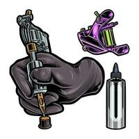 manos y máquina para haciendo tatuajes vector