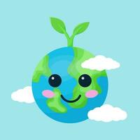 vector illustration of cute cartoon earth character with plant .suitable for earth day and go green day content