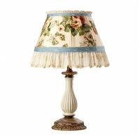 Vintage country style antique table lamp with a beautiful lampshade design isolated on white background, interior design and cottage home decor, post-processed, photo