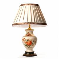 Vintage country style antique table lamp with a beautiful lampshade design isolated on white background, interior design and cottage home decor, post-processed, photo