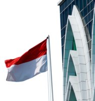 ondulado indonesio bandera en frente de edificio png