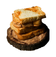 stack van plakjes brood Aan houten bord png