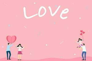 Vector - Two couple lover on pink party background with white wording LOVE. Can be use for card, banner or web. Copy space. Valentines day.