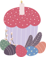 Easter cake, Easter eggs and a sprig of willow png