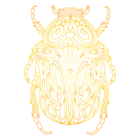 A golden beetle in a linear style. Linear illustration of a golden beetle. png