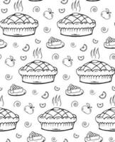 Seamless pattern Pie Apple and apple slice. Doodle style pattern repetition. Vector Illustration.