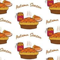 Seamless pattern Pie, slice and jam. Doodle style pattern repetition. Vector endless Autumn season.